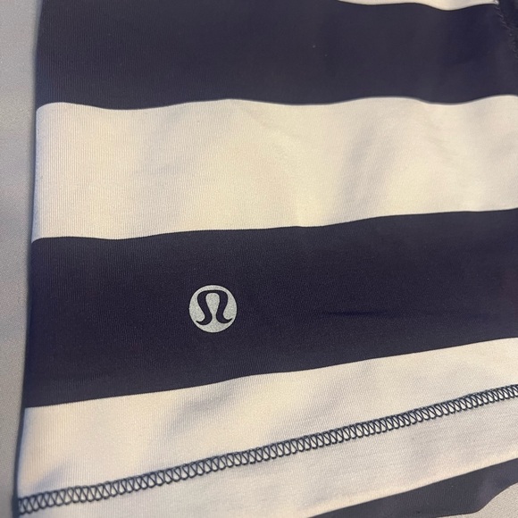 lululemon athletica Navy and White Striped Crisscross swim material Tank Top 8 - Picture 6 of 10